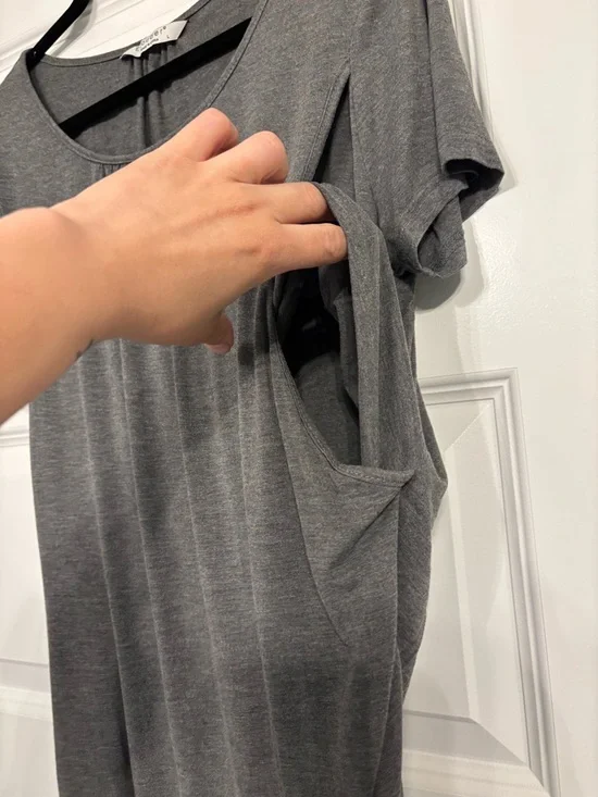 Grey Scoop Neck Maternity Nursing Top - Picture 3 of 4